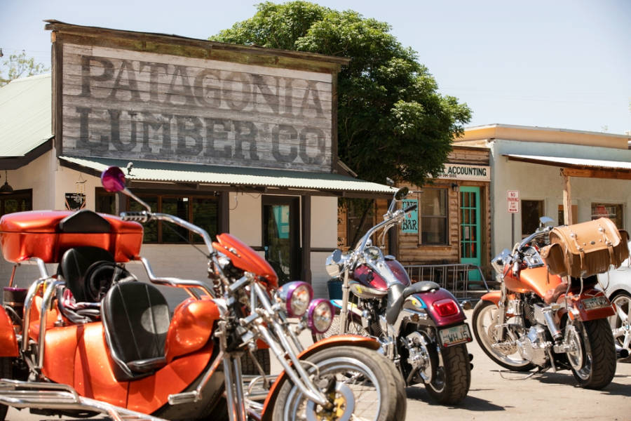 Motorbikes outside the Patagonia Lumber Co.