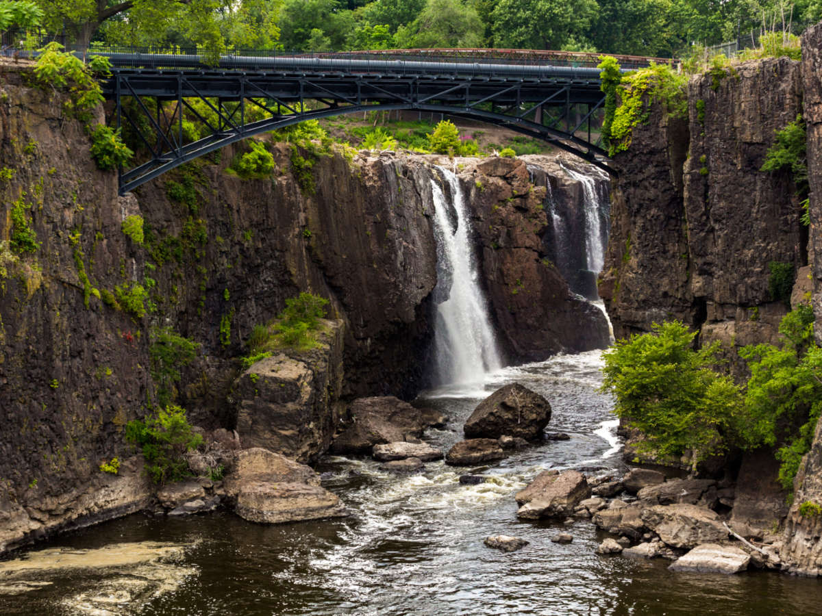 View of the cascading waterfalls at the Paterson Great Falls