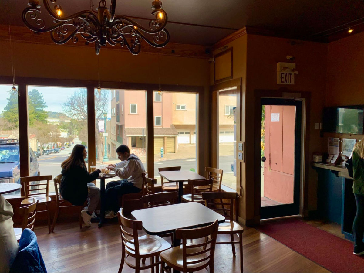 A couple enjoying a coffee at Drinking coffee inside Madhouse Coffee