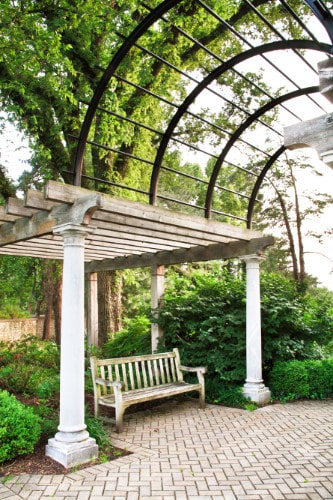 View of the bench at the pavilion in Ault Park
