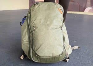 View of the My Peak Design Travel Backpack and I ready to go from the outside