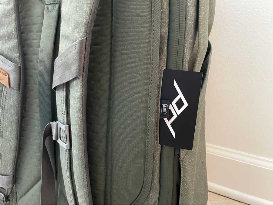 View of the hidden ID slot of the Peak Design Travel Backpack