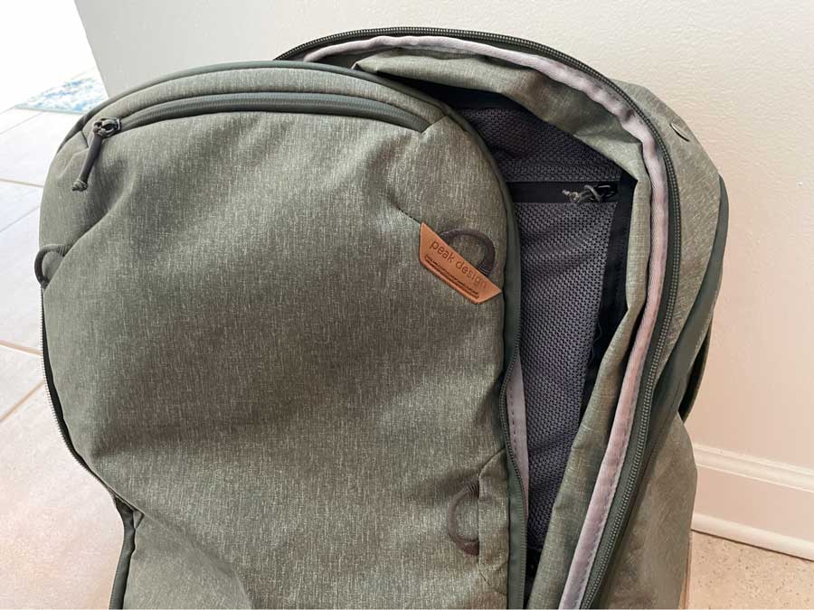 Close up view of the Peak Design Travel Backpack