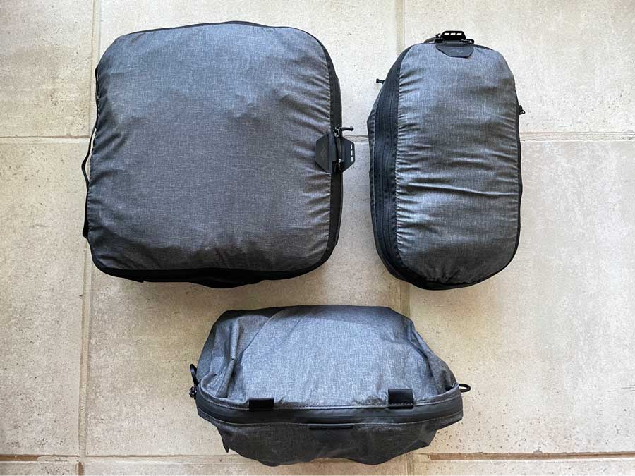 Different sizes of Peak Design packing cubes