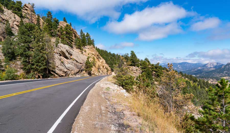 Mountain view from a highway in Peak To Peak Scenic Byway