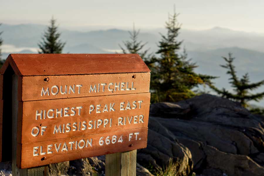 View of a signage at the peak of Mt. Mitchell State Park