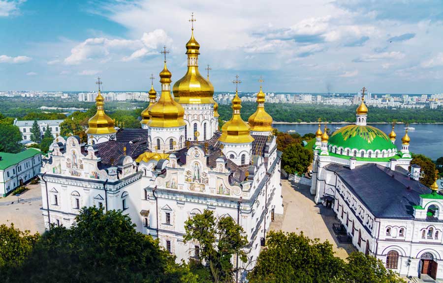 Aerial view of Pechersk Lavra Monastery and the Dormition Cathedral