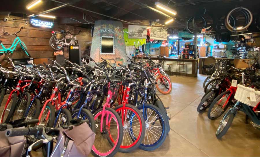 View of bicycles inside the Pedego Bikes