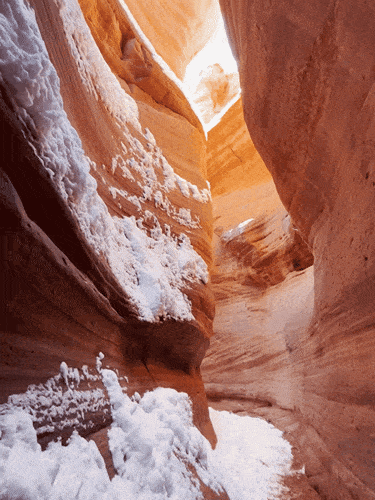 View of the snowy Peek-A-Boo slot canyon in February