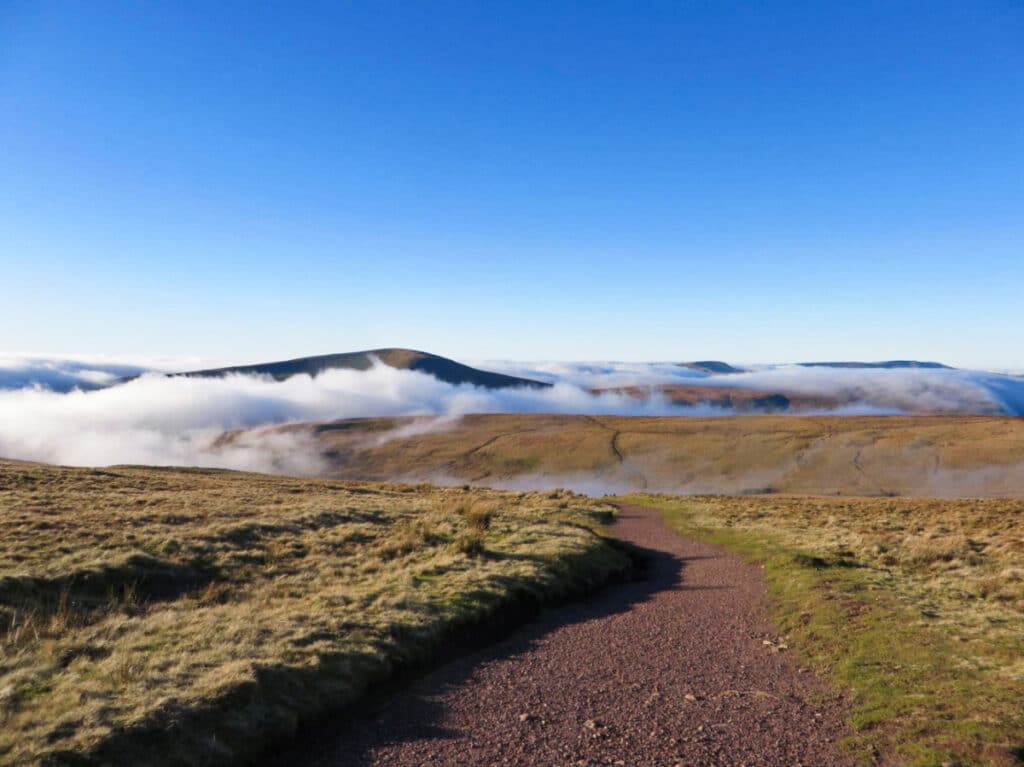 View of the fog at the highest peak in South Wales