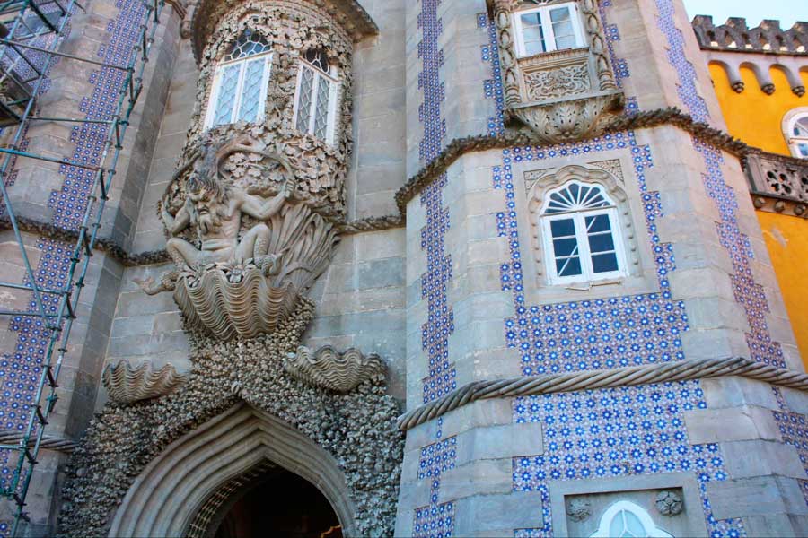 View of the well detailed exterior of Pena Palace