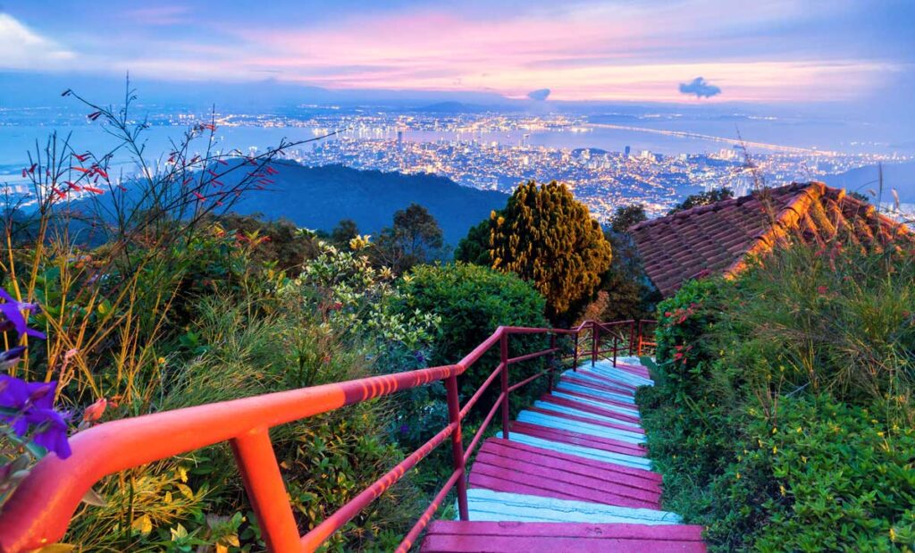View of a colorful stairs in Penang Hill