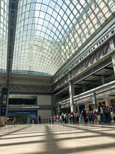 View of the transparent ceiling and the line inside the Penn Station