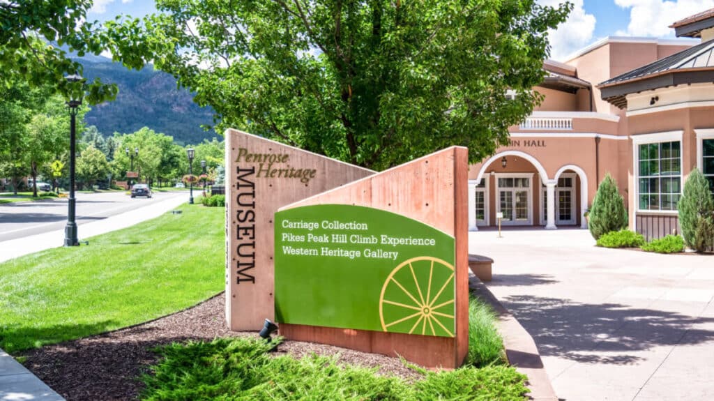 View of the landmark signage outside the Penrose Heritage Museum