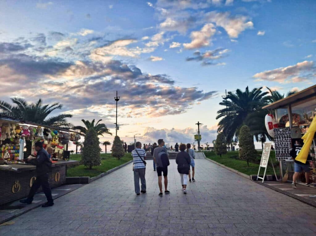 View of the people walking around the shops at Batumi Boulevard