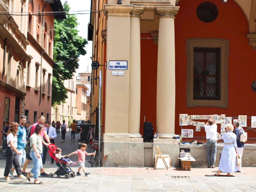 View of the people walking around Bologna