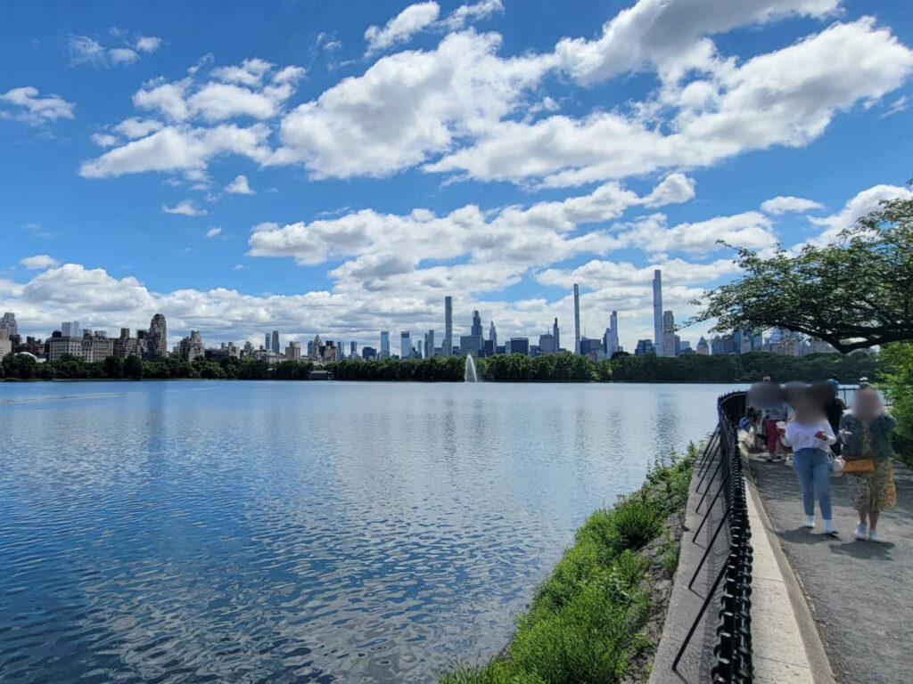 People wandering around Central Park with Skyline views