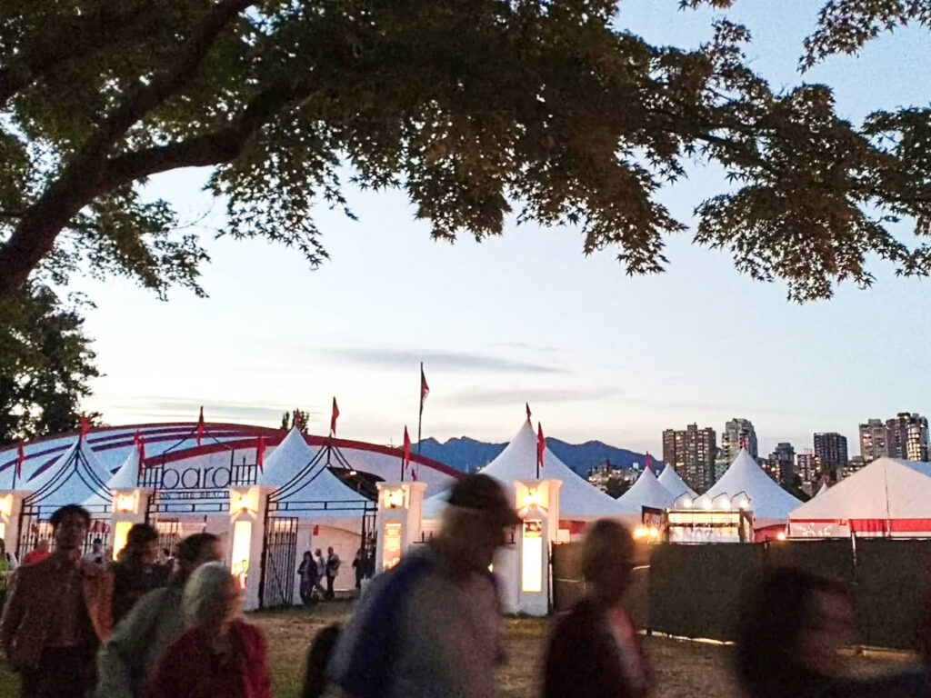 View of the people at the Bard on the Beach at dusk