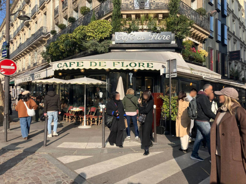 View of people outside the Café de Flore