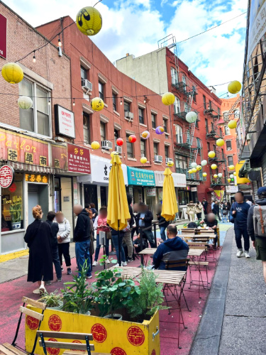 View of the people wandering around a street in NYC Chinatown
