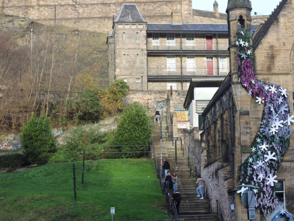 People at the staircase of Grassmarket