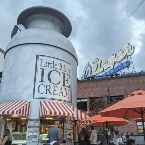 View of the people at the Little Man Ice Cream shop