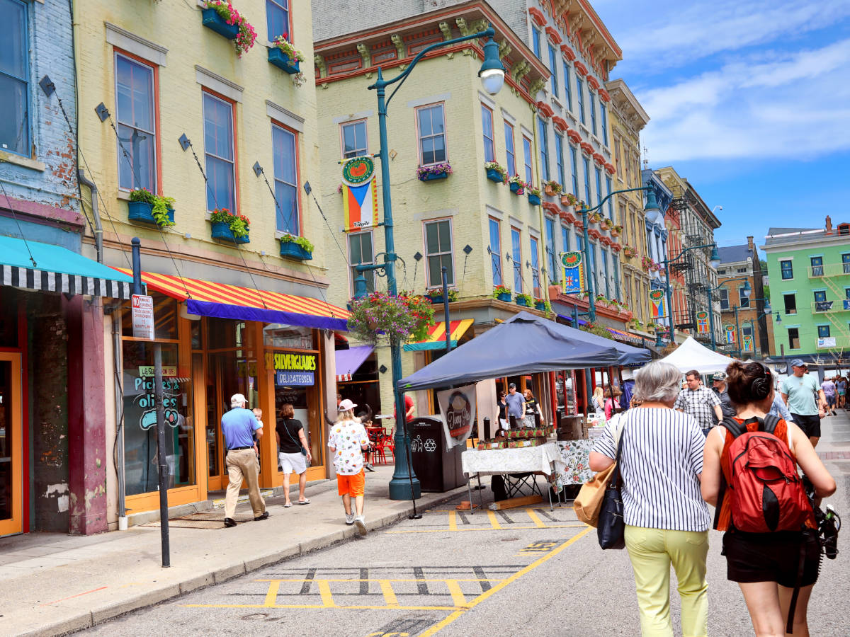 People exploring Over-the-Rhine during a good weather