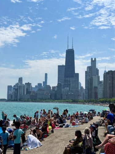 People gathered to watch Chicago Air and Water Show