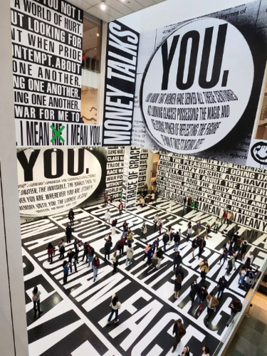 Overlooking view of the people inside the unique interior of Museum of Modern Art