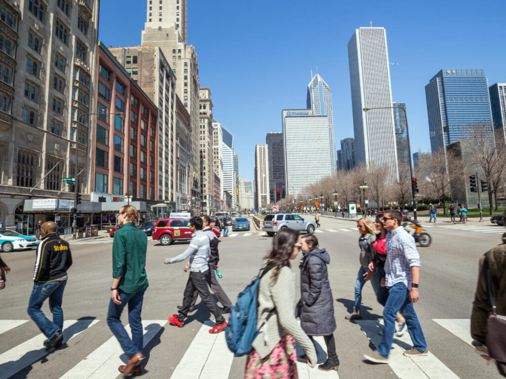 People crossing on a pedestrian lane somewhere in Chicago