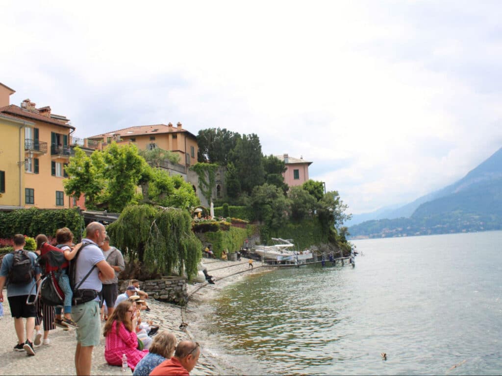 View of the people hanging out on the banks of Lake Como