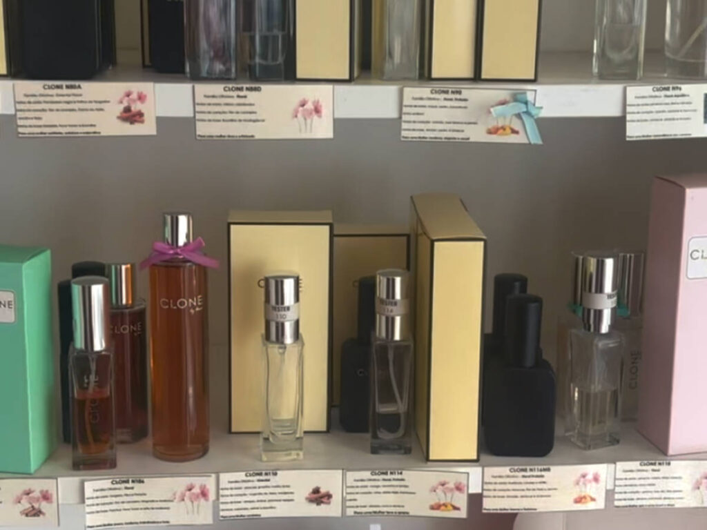 Variety of perfumes on display at the CLONE store in Porto