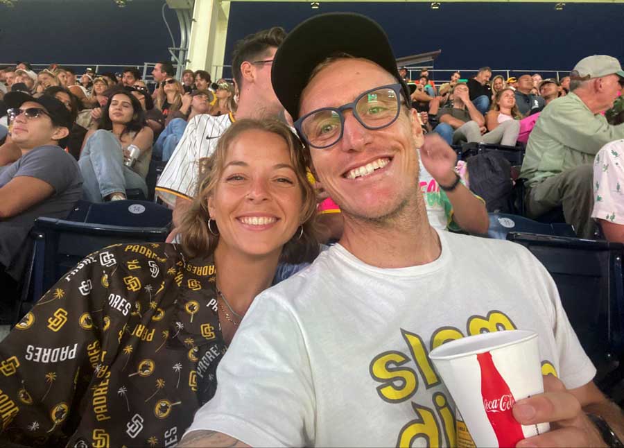 The author with her boyfriend watching a baseball game in Petco Park