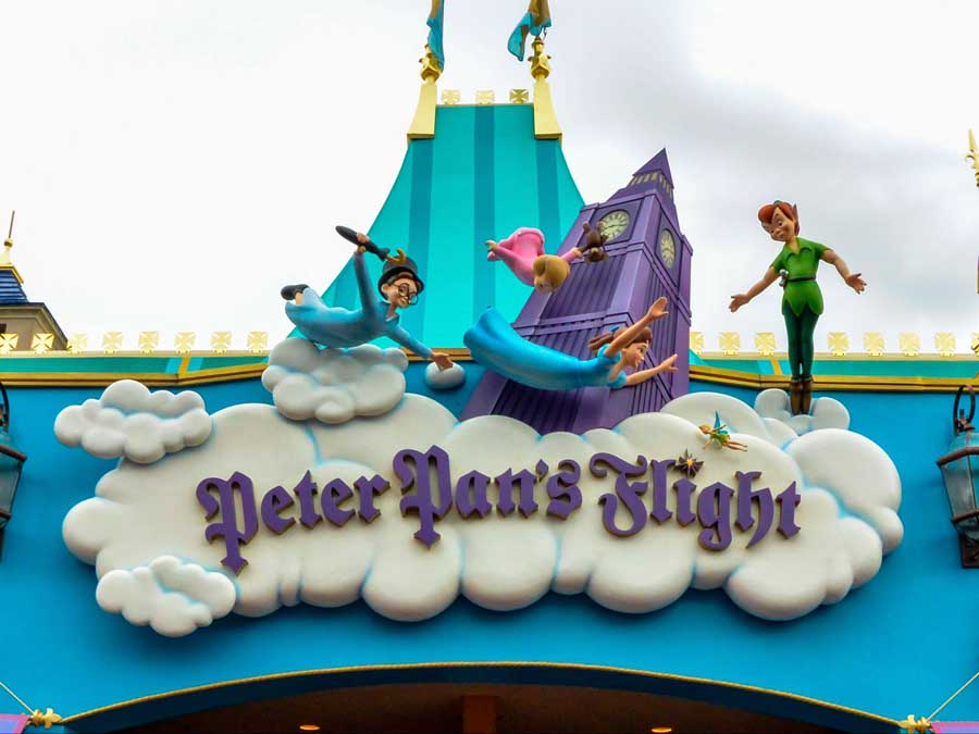 The Peter Pan's Flight sign on the entrance