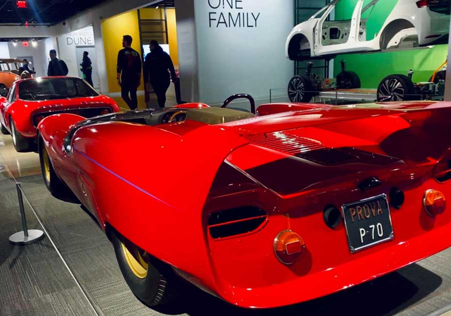Cars displayed inside the Petersen Automotive Museum