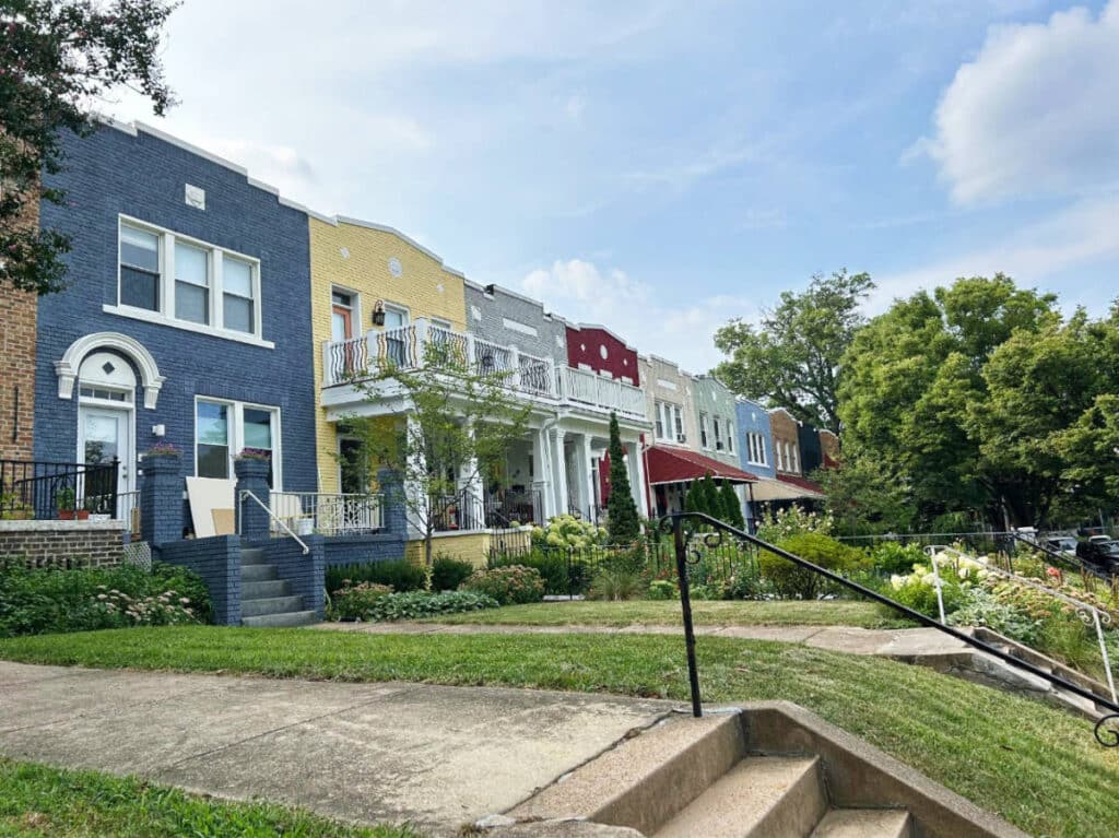 Colorful houses on a row in Petworth neighborhood