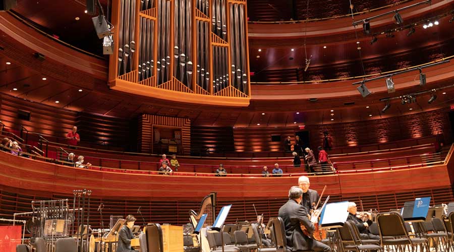 View of an orchestra inside the Kimmel Center