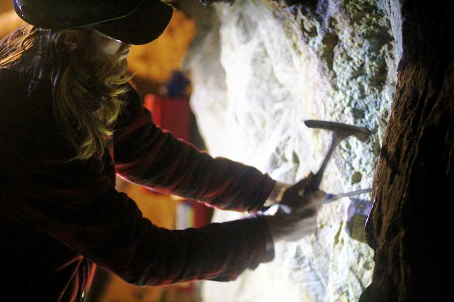 The author's husband participating in a mining demon in Idaho Springs