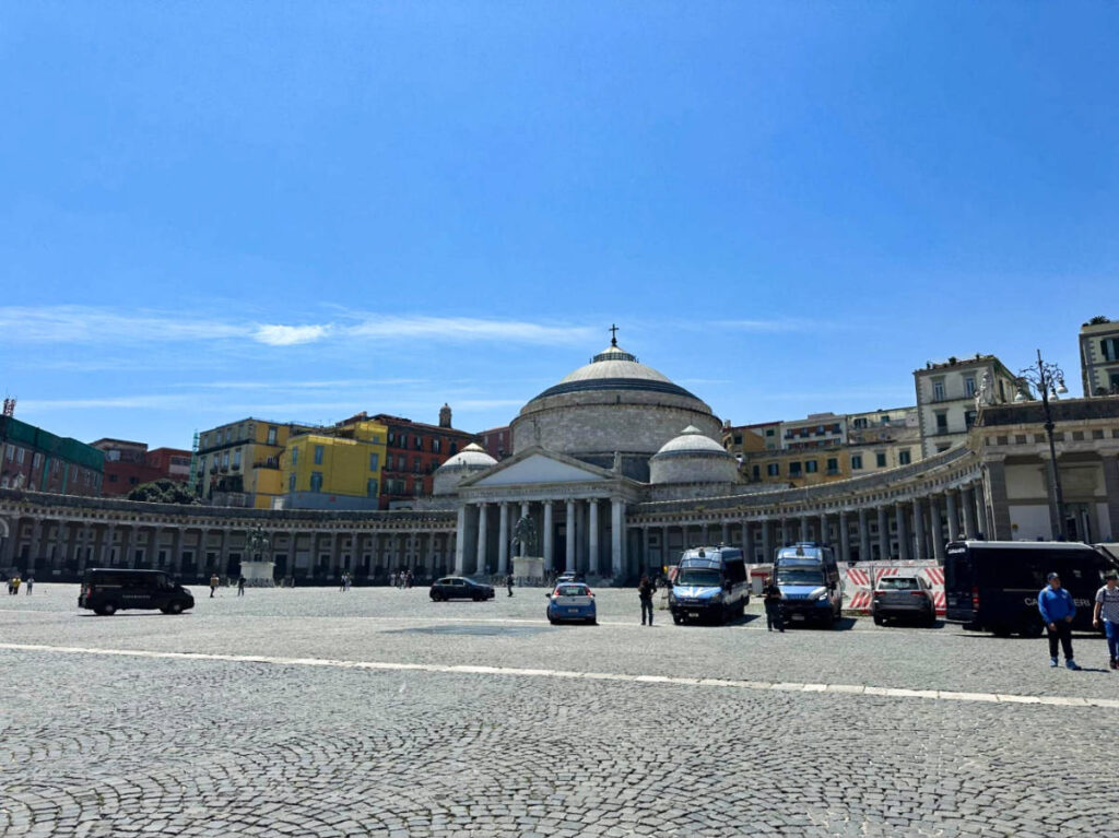 Panoramic view of the exterior of Piazza del Plebiscito on a sunny day