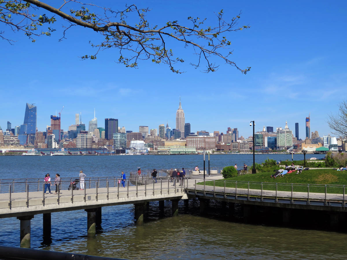View of buildings from Pier C in Hoboken