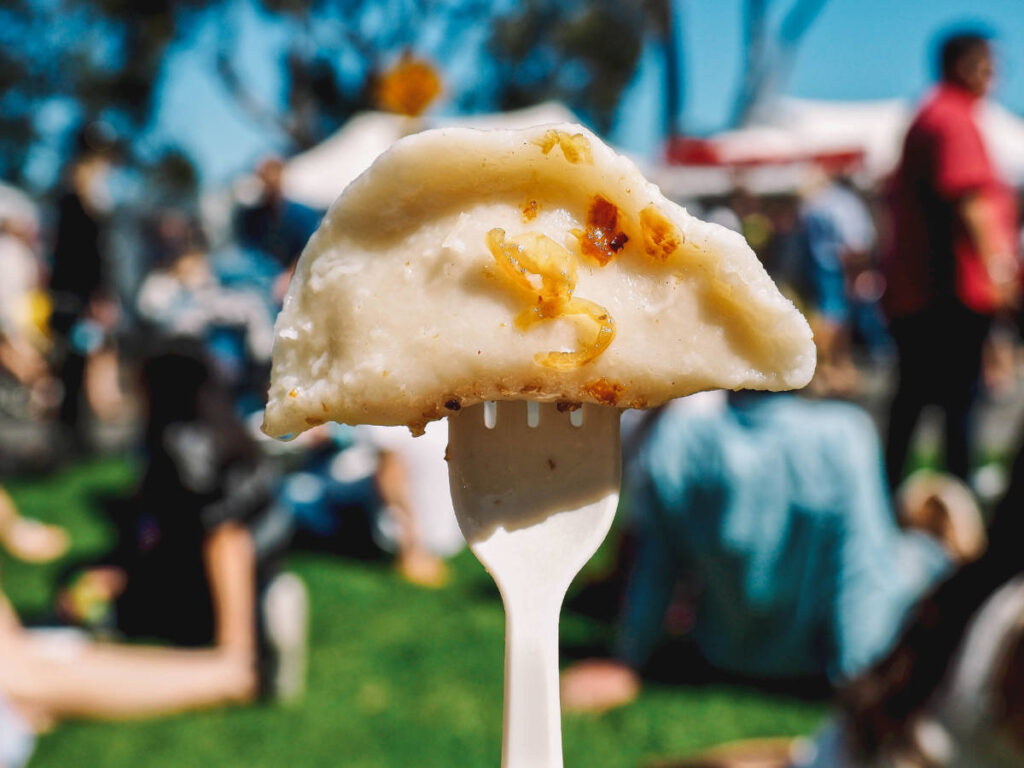 A Pierogi on a fork