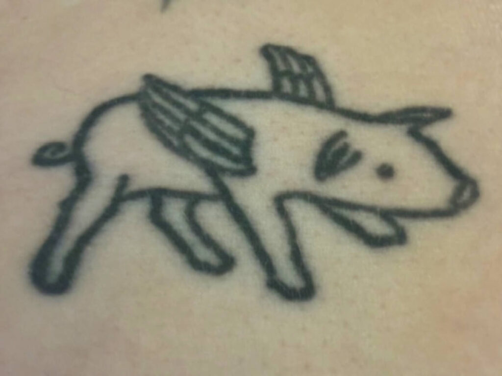 A pig with wings tattoo