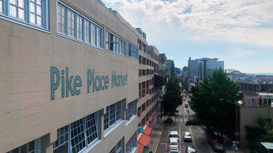 Pike Place Market written on a building