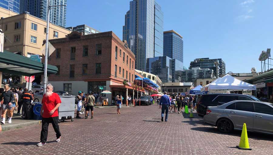 Visitors wandering in Pike Place Market