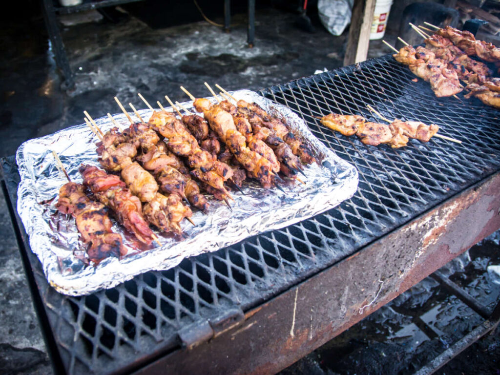 View of the grilled meat on the griller