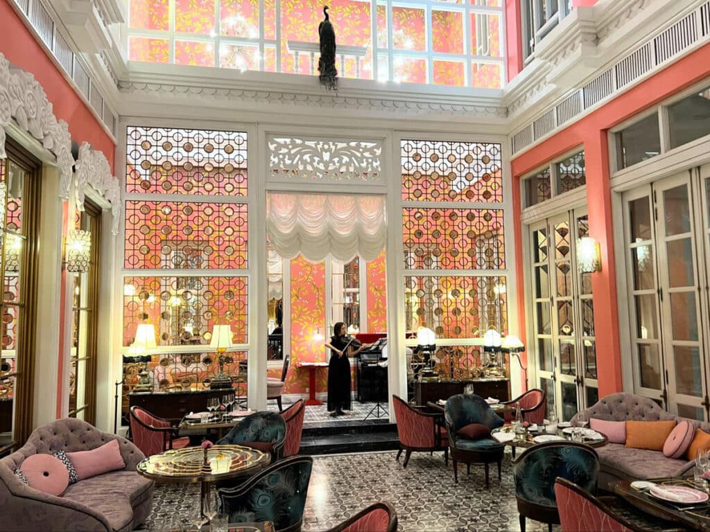 A violinist inside the Pink Pearl
