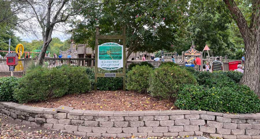 A Tinkerbell Playground signage in Pinkerton Park