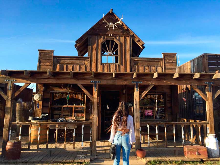 The author in front of a store in Pioneertown