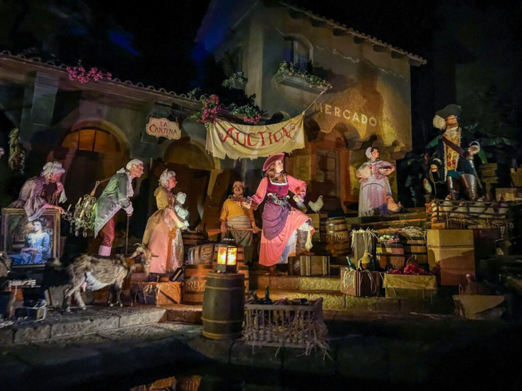 A scene from the Pirates of the Caribbean attraction at Walt Disney World