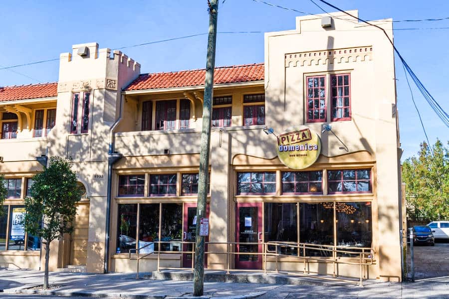 Exterior view of the Pizza Domenica located in the corner of the street